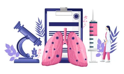 Virus research analyzing lungs affected. Mobile app developing new technology Stock Illustration