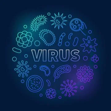 Virus round vector blue bright illustration in thin line style Stock Illustration