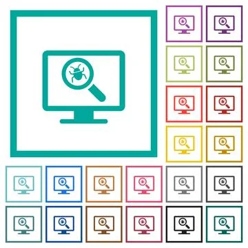 Virus scanning on computer flat color icons with quadrant frames イラスト素材
