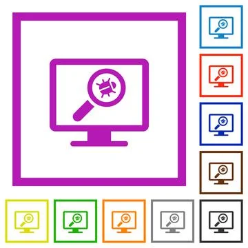 Virus scanning on computer flat framed icons Illustrazione stock