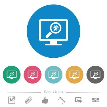 Virus scanning on computer flat round icons Illustrazione stock