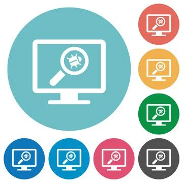 Virus scanning on computer flat round icons 库存插图