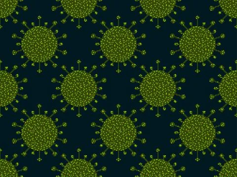 Virus seamless pattern pixel art. Coronavirus cells in the style of 8-bit gra Illustrazione stock