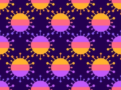 Virus seamless pattern pixel art. Coronavirus cells in the style of 8-bit gra Illustrazione stock