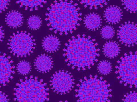 Virus seamless pattern pixel art. Coronavirus cells in the style of 8-bit gra 스톡 일러스트
