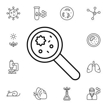 Virus, search flat vector icon in biology pack Stock Illustration