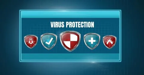 Virus security protection shield software in box Stock Illustration
