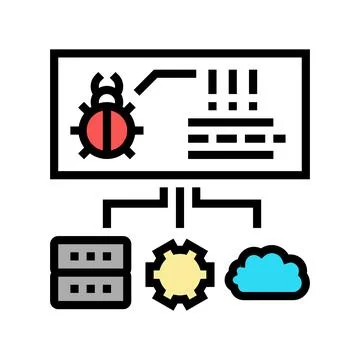 Virus on server, cloud and computer components color icon vector illustration Illustrazione stock