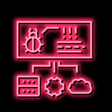 Virus on server, cloud and computer components neon glow icon illustration Stock Illustration