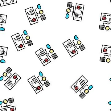 Virus on server, cloud and computer components vector seamless pattern Illustrazione stock