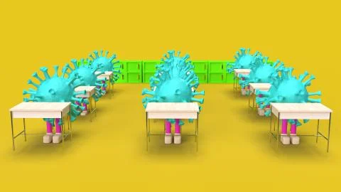 Virus siting in the classroom  3d rendering Stock Illustration