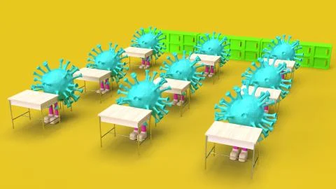Virus siting in the classroom  3d rendering Stock Illustration