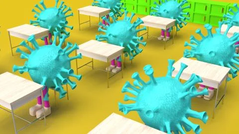 Virus siting in the classroom  3d rendering Stock Illustration