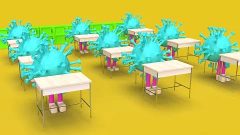 Virus siting in the classroom  3d rendering Stock Illustration