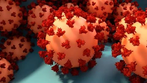 Virus size, Coronavirus size compared to cell, Virus attacking a human cell, Mic Illustrazione stock