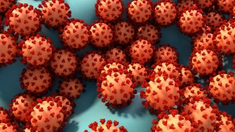Virus size, Coronavirus size compared to cell, Virus attacking a human cell, Mic Stock Illustration