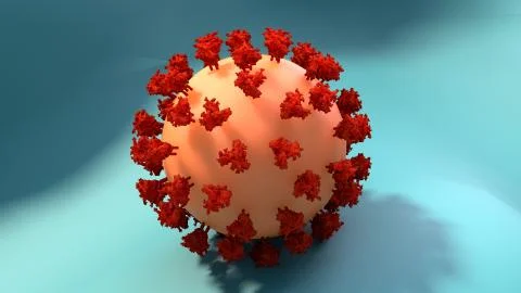 Virus size, Coronavirus size compared to cell, Virus attacking a human cell, Mic Stock Illustration