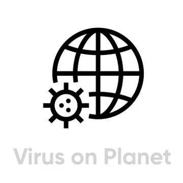 Virus Spread on Planet icon. Editable line vector. Illustrazione stock