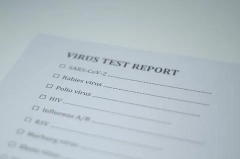 Virus Test Report Form for Sars Cov 2 Rabies and Polio Stock Photos