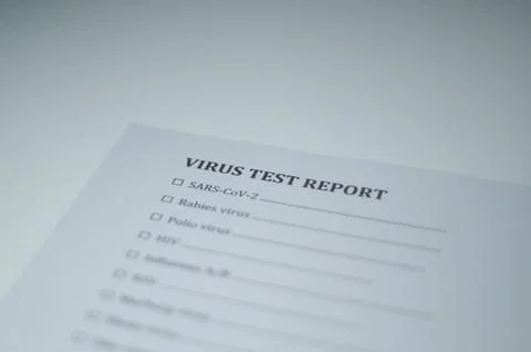 Virus Test Report with Sars Cov 2 Option Selected Stock Photos