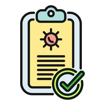 Virus test result certificate icon with checkmark Stock Illustration