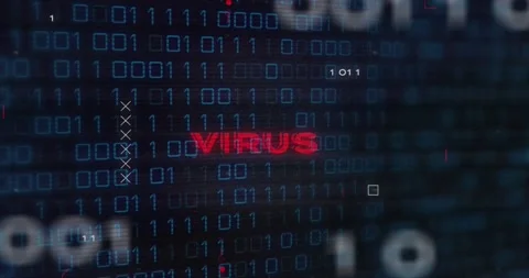 Virus text and microprocessor connections against binary coding data processing Stock Footage 196888416