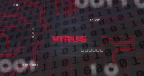 Virus text and microprocessor connections against binary coding data processing Stock Footage 196888480