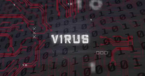 Virus text and microprocessor connections against binary coding data processing Stock Photos