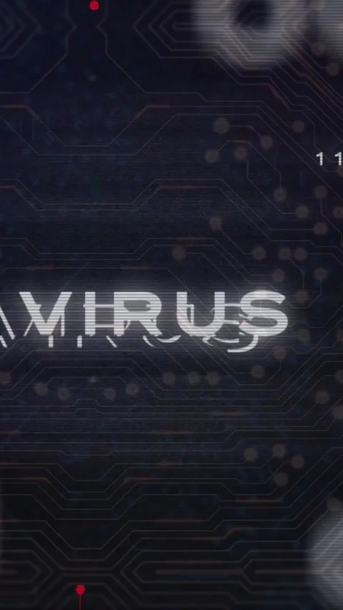 Virus text animation over digital circuit board background with binary code Stock Footage 320093748