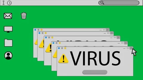 Virus text appearing on multiple computer warning screens Stock Footage 347297707