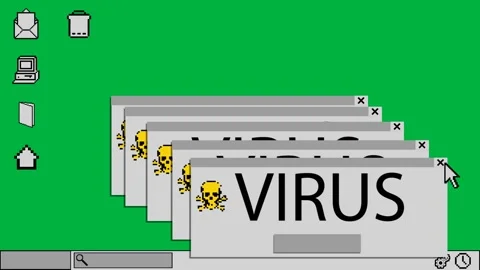 Virus text appearing on multiple computer warning screens Stock Footage 347297720