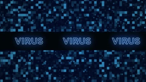 Virus Text Scrolling Horizontally on Light Blue Digital Abstract Display Stock Footage 134421632