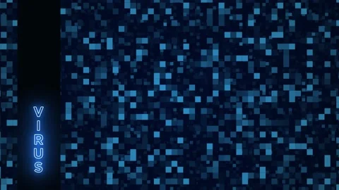 Virus Text Scrolling Vertically on Light Blue Digital Abstract Display Board Stock Footage 134421644