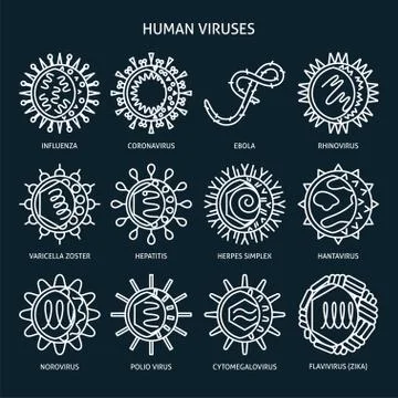 Virus types icon set in line style Stock Illustration