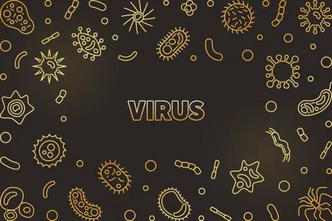 Virus vector golden concept linear frame on dark background Stock Illustration