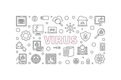 Virus vector line banner. Computer virus illustration イラスト素材