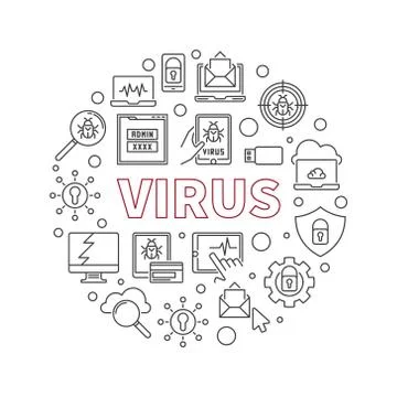 Virus vector round Computer Technology outline illustration Illustrazione stock