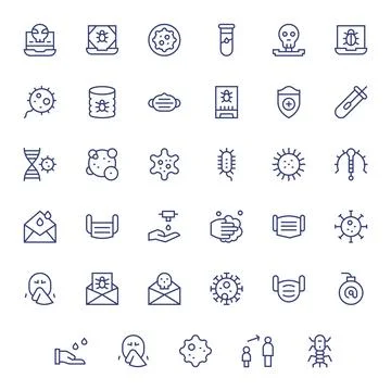 Virus Visual Pack containing 35 Regular Line Display Perfect Vector Icons Stock Illustration
