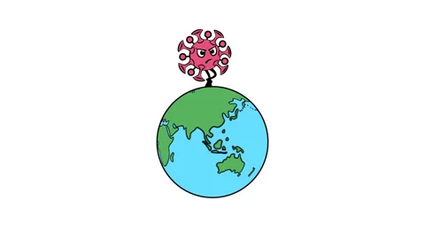 The virus is walking on planet earth. 2D animation. Alpha channel. Stock Footage 128909232