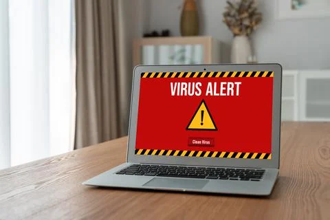 Virus warning alert on computer screen detected modish cyber threat Stock Photos
