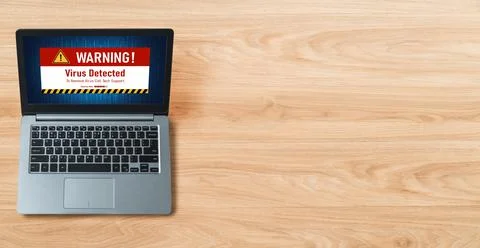 Virus warning alert on computer screen detected modish cyber threat Stock Photos
