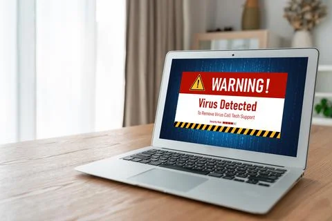 Virus warning alert on computer screen detected modish cyber threat 写真素材