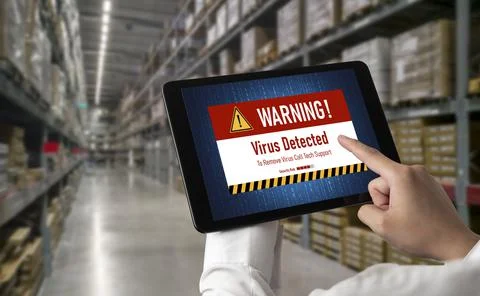 Virus warning alert on computer screen detected modish cyber threat Stock Photos