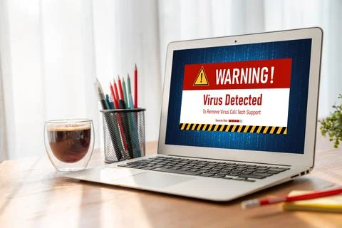 Virus warning alert on computer screen detected modish cyber threat 写真素材