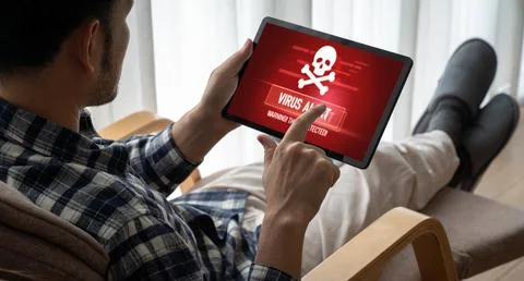 Virus warning alert on computer screen detected modish cyber threat 写真素材