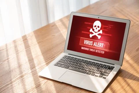 Virus warning alert on computer screen detected modish cyber threat 写真素材