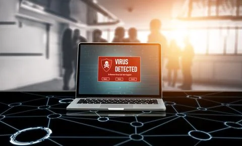 Virus warning alert on computer screen detected modish cyber threat Stock Photos