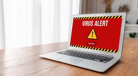 Virus warning alert on computer screen detected modish cyber threat 写真素材