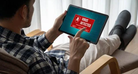 Virus warning alert on computer screen detected modish cyber threat Stock Photos