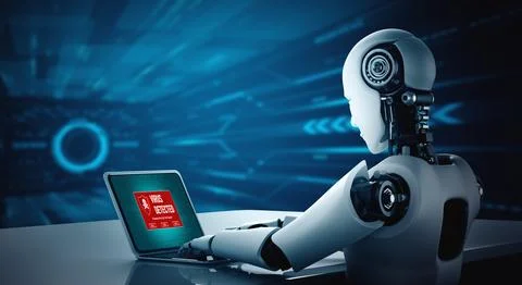 Virus warning alert on computer screen detected modish cyber threat Stockfoto's